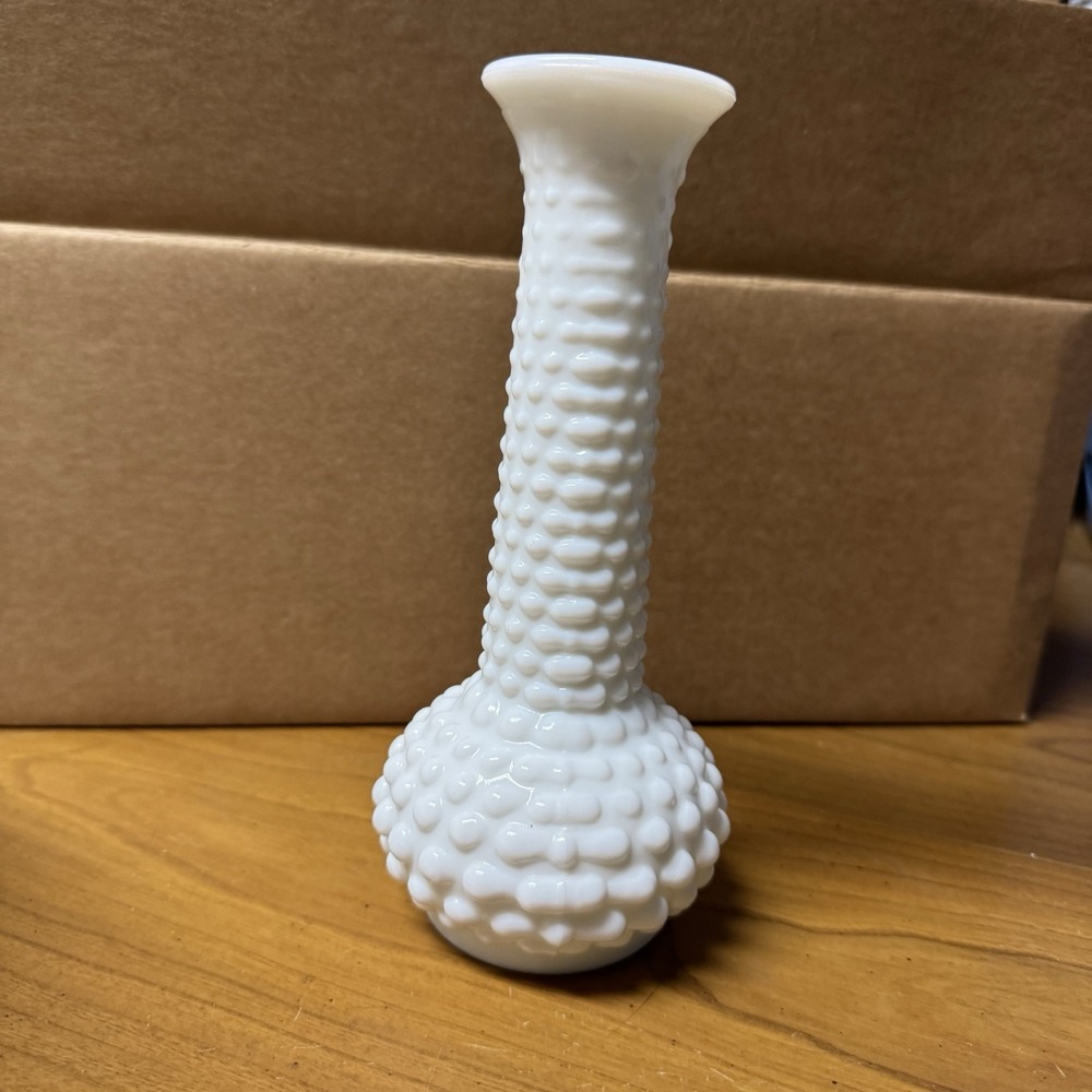 Vintage Home Decor E.O. Brody Co. Milk Glass 8" Hobnail White Milk Bud Vase